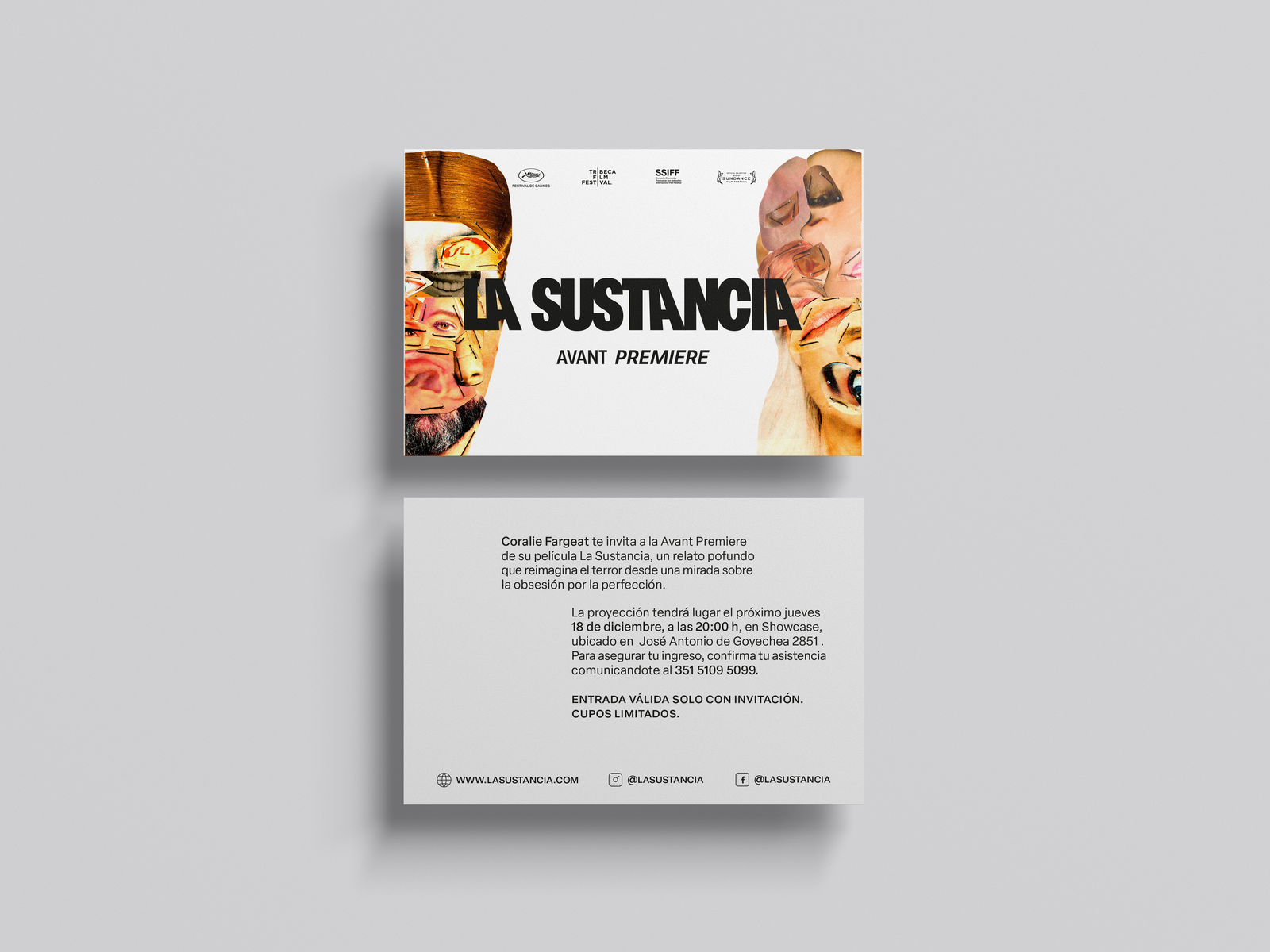 Pink and yellow identity pieces for La Sustancia